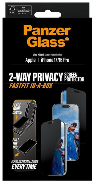 PanzerGlass Privacy Apple iPhone 17/16 Pro mit staubfreier Anwendungsbox, Bild 3