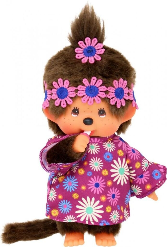 Sekiguchi Monchhichi Flower Power Girl – Peluche Morbido 20 Cm, Vestito Viola E Blu