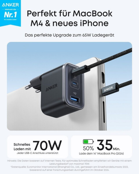 Anker Nano Ladegerät (70W, 3 Ports) schwarz, Bild 2