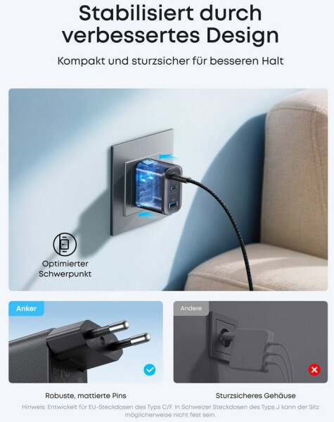 Anker Nano Ladegerät (70W, 3 Ports) schwarz, Bild 6