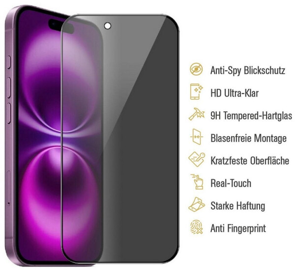 Protectorking 6x Blickschutz 9H Panzerglas für iPhone 17 Pro Anti-Spy Privacy Sichtschutz, Bild 3