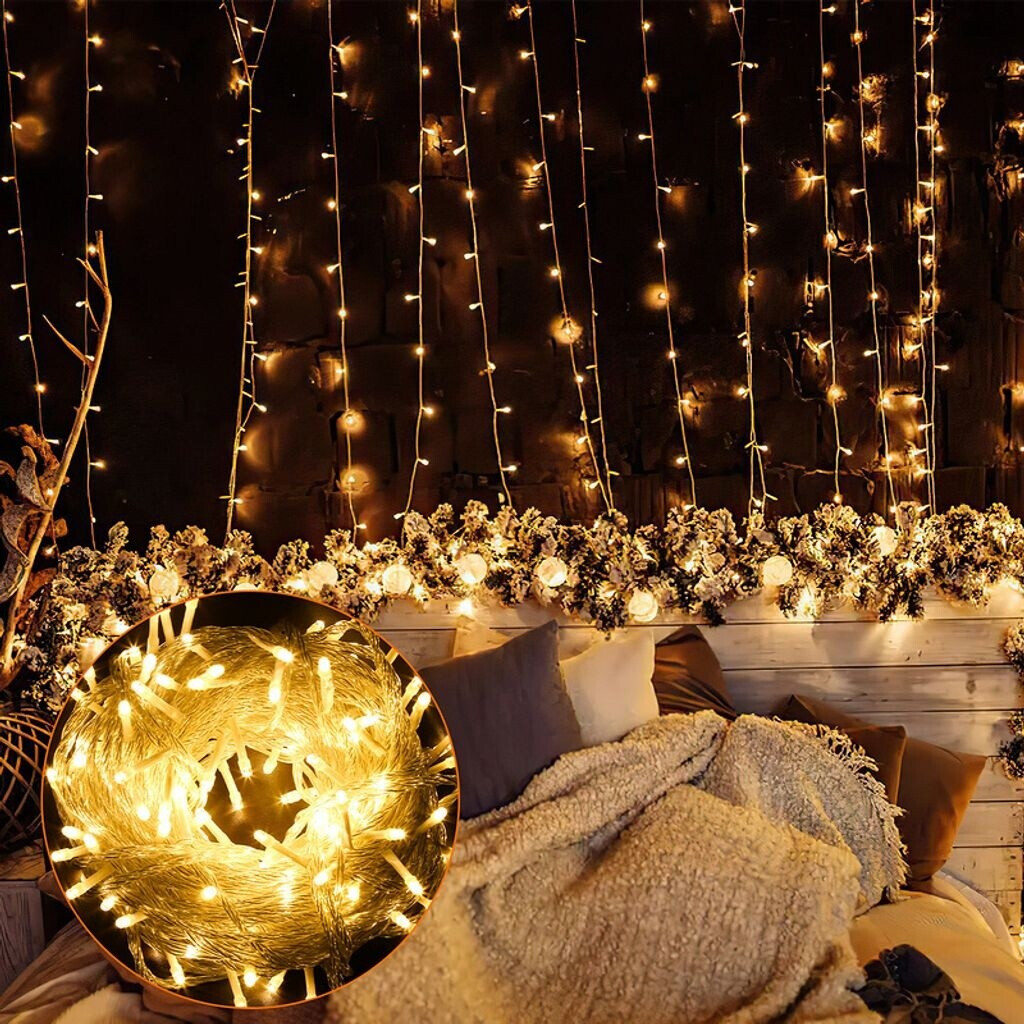 Ideoon LED-Lichtervorhang 2er Set – Warmweiß, 200 LEDs, 3x3 M, Mit Fernbedienung, Timer & Dimmfunktion, Für Schlafzimmer & Wohnzimmer