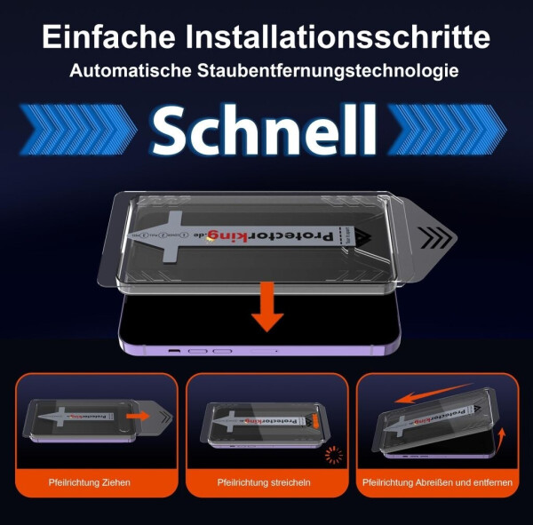 Protectorking 2x Blickschutz 9H Panzerglas für iPhone 17 Air Anti-Spy Privacy Montagehilfe Auto Dust Elimination, Bild 7
