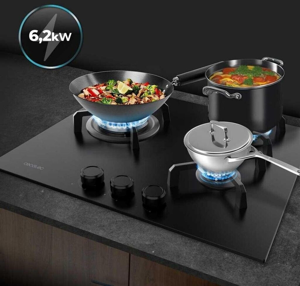 Plaque De Cuisson à Gaz Cecotec Bolero Squad G 3400S – 3 Foyers, 6.2 KW, Verre Nano Glass, Allumage électronique – Conversion Gaz Incluse