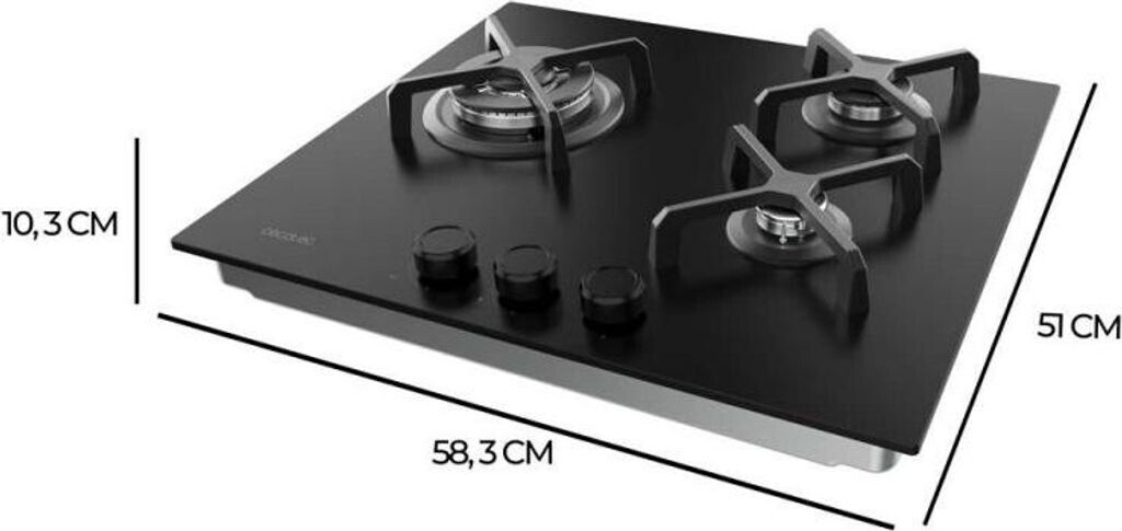 Plaque De Gaz 3 Feux Cecotec Bolero - 6,2 KW, Inox, Brûleur Wok Triple, Allumage électronique, Sécurité Valves