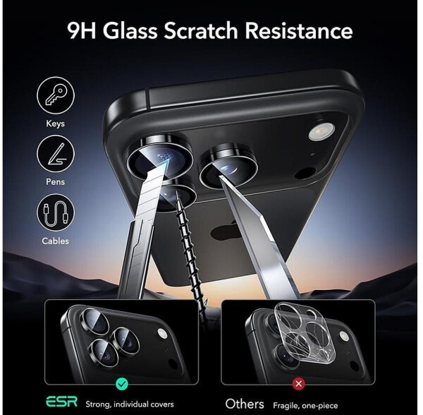 ESR Kameraglas für iPhone 17 Pro / Pro Max / 16 Pro / Pro Max Armorite Camera Protector Schwarz, Bild 7