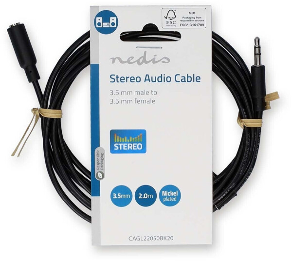 Nedis N CAGL22050BK20 Audiokabel 3,5 mm Klinkenstecker auf Buchse 2 m, Bild 2