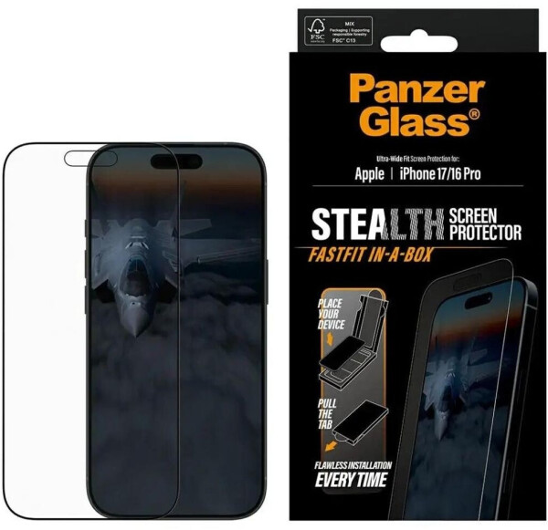PanzerGlass Stealth Screen Protector w. Black Frame iPhone 17 | iPhone 16 Pro | Ultra-Wide Fit w. FASTFIT IN-A-BOX, Bild 4