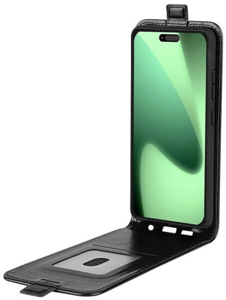 Wigento Lederhülle iPhone 17 Pro Max Vertikal Flip Schwarz Kartenfach