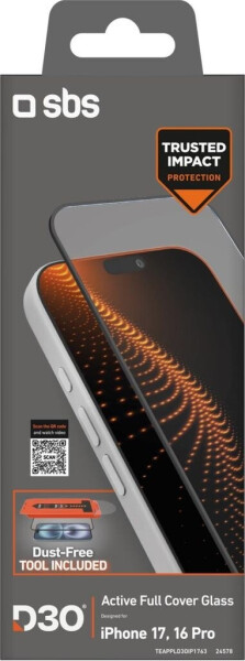 SBS Mobile Ultrawiderstandsfähiges Schutzglas für iPhone 17 mit D3O-Technologie und Applikator, schwarz, Bild 2