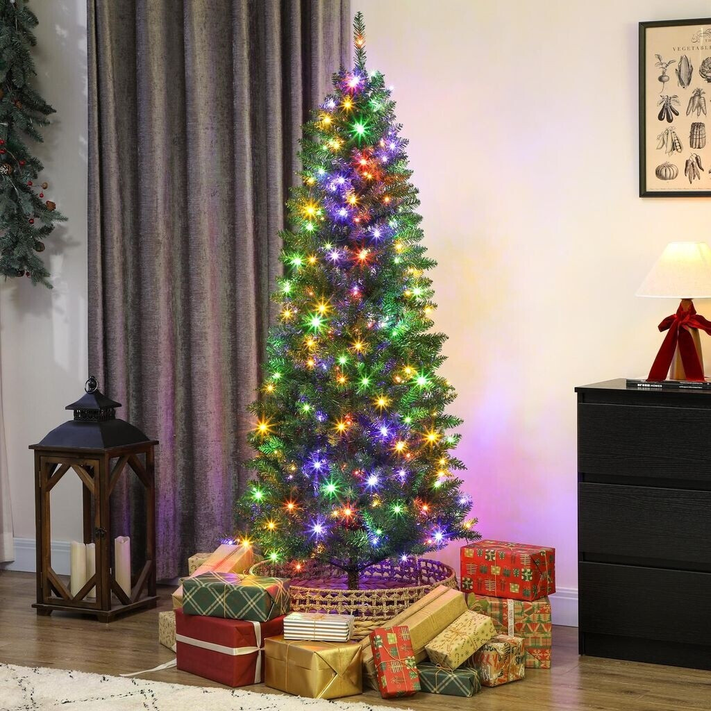 Sapin De Noël Artificiel HOMCOM 180 Cm Avec 250 Lumières LED - 9 Modes Lumineux - Branches Articulées - Support Métal