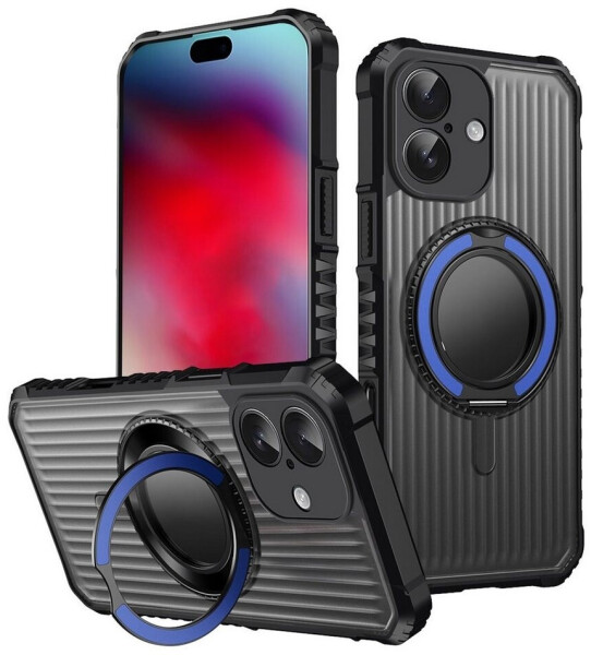 Wigento MagSafe Hülle für Apple iPhone 17 mit 360 Grad Ring Halter Kameraschutz Blau