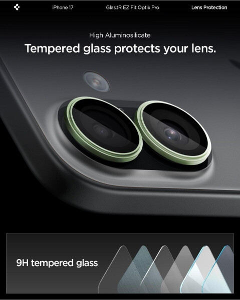 Spigen Glas.tR EZ Fit Optik Pro 2-Pack iPhone 17 / 16 Plus / 16 Green/Black, Bild 11