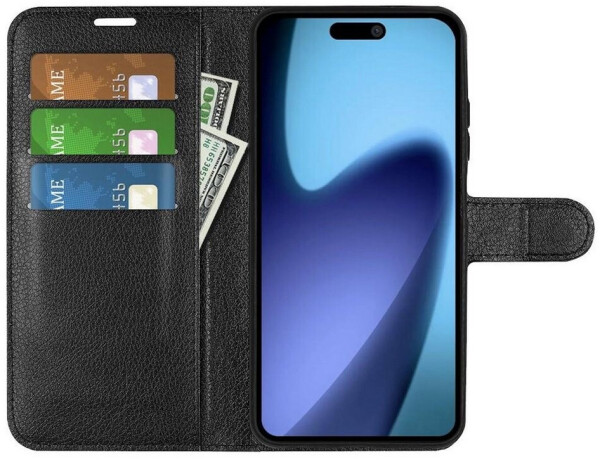 Wigento Smartphone-Hülle Für Apple iPhone 17 Air Kunstleder Wallet Hülle Schwarz + 9H Hart Glas, Produktset Kunst-Leder Tasche + H9 Hart Glas, Bild 3