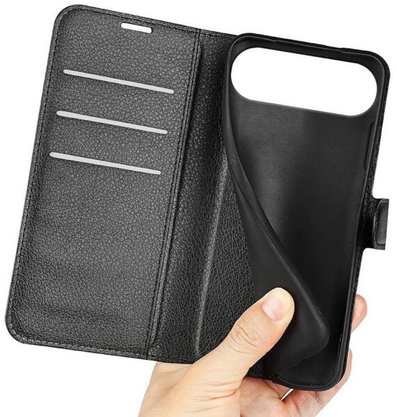 Wigento Smartphone-Hülle Für Apple iPhone 17 Air Kunstleder Wallet Hülle Schwarz + 9H Hart Glas, Produktset Kunst-Leder Tasche + H9 Hart Glas, Bild 7