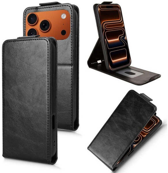 Wigento Flip Hülle für Apple iPhone 17 Pro Max Magnetische Wallet Kunstleder Schwarz