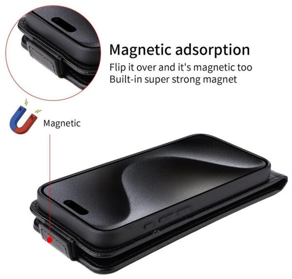 Wigento Flip Hülle für Apple iPhone 17 Pro Max Magnetische Wallet Kunstleder Schwarz, Bild 5
