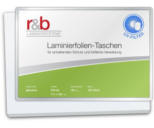 r&b Laminierfolien A6 (111 x 154 mm), 2 x 150 mic, glänzend, mit UV Filter (100 Stück)