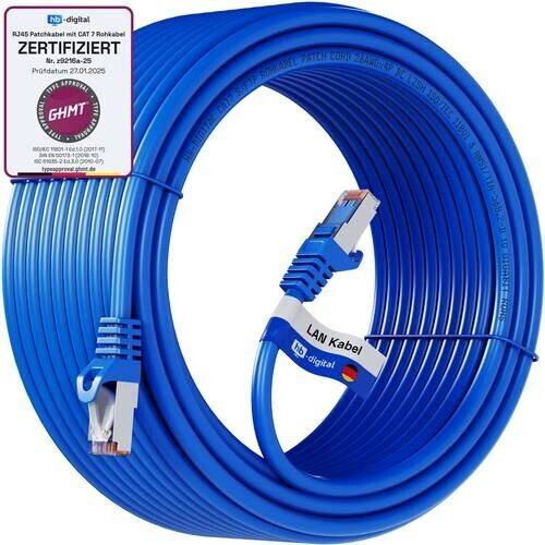 HB-Digital Patch Kabel CAT7 Rohkabel RJ45 S/FTP PiMF 30m blau