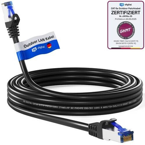 HB-Digital Patch Kabel 12m CAT 6a für Außenbereich S/FTP PVC PE