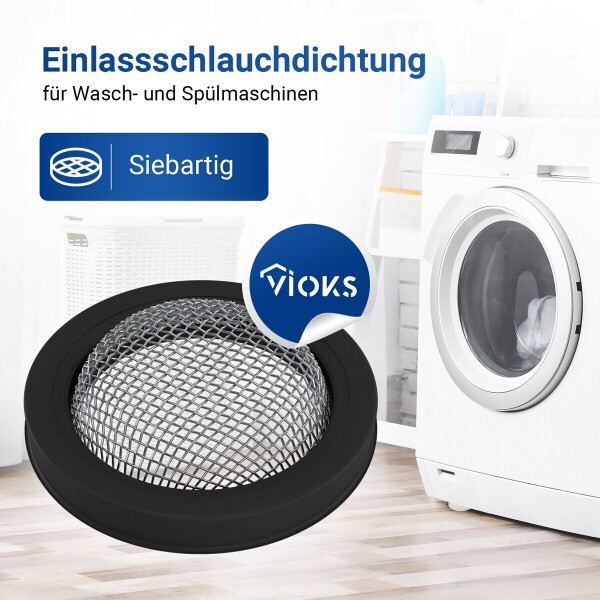 VIOKS Waschmaschine Zulaufschlauch Dichtung 3/4 Zoll Schwarz Gummidichtung mit Sieb für Waschmaschinenschlauch/Schlauch Dichtung mit Sieb Universal, Bild 2
