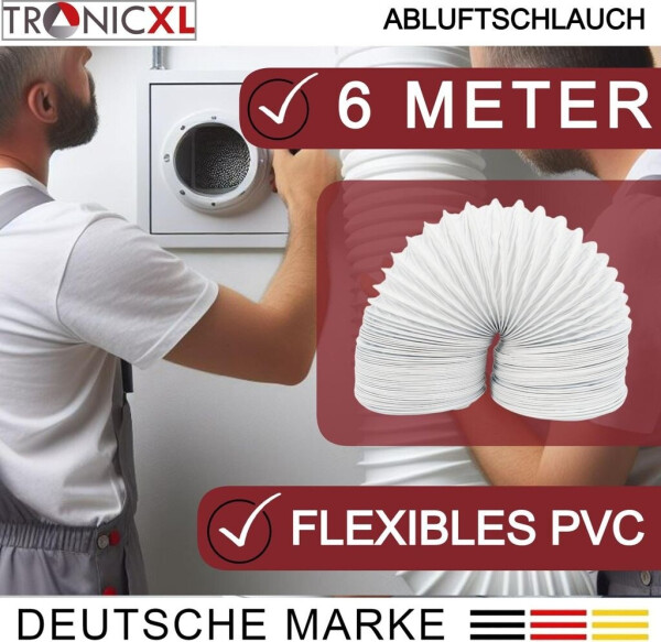 TronicXL Abluft Schlauch 100 mm 6m Trockner Klimaanlage Dunstabzugshaube Abluftschlauch, Bild 6