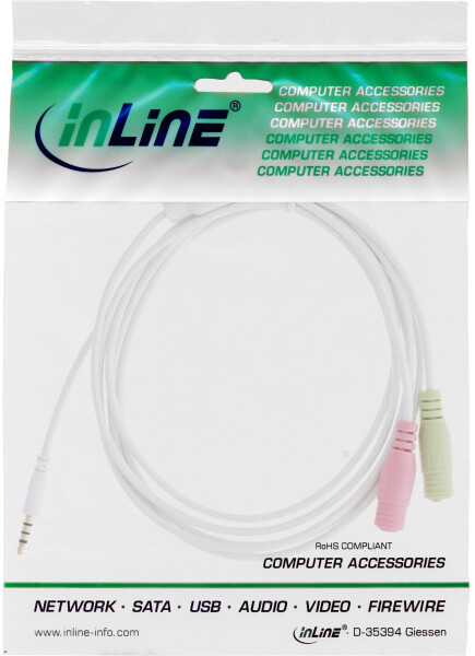 InLine Audio Headset Adapterkabel 3,5mm Klinke Stecker 4pol. an 2x 3,5mm Klinke Buchse weiß 1m (99301W), Bild 3