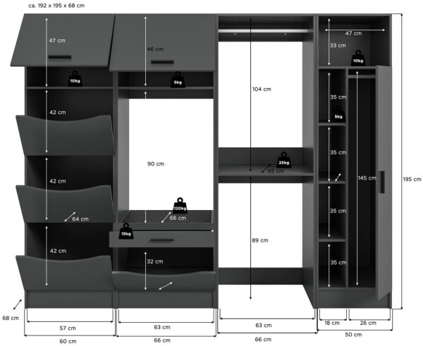 xonox.home Free Waschmaschinenumbau Set B/H/T: 248x195x68 cm in anthrazit Nachbildung und, Bild 2