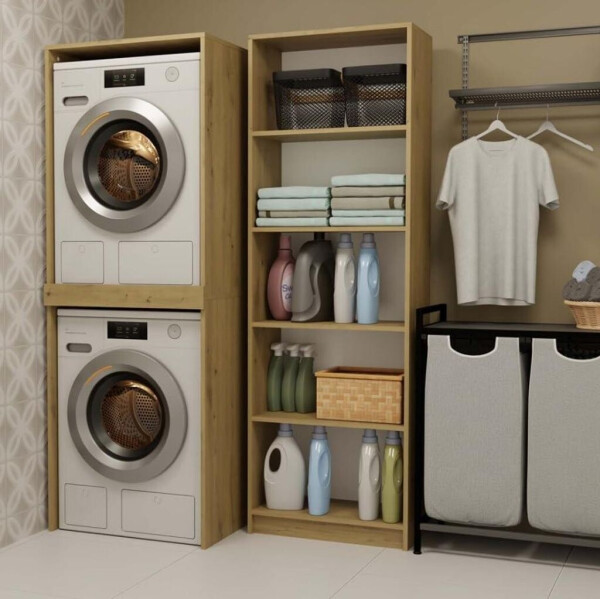 BDW Waschmaschinenschrank Badezimmer Möbel, 180×64×64, Pola Twin, Eiche Artisan, Bild 5