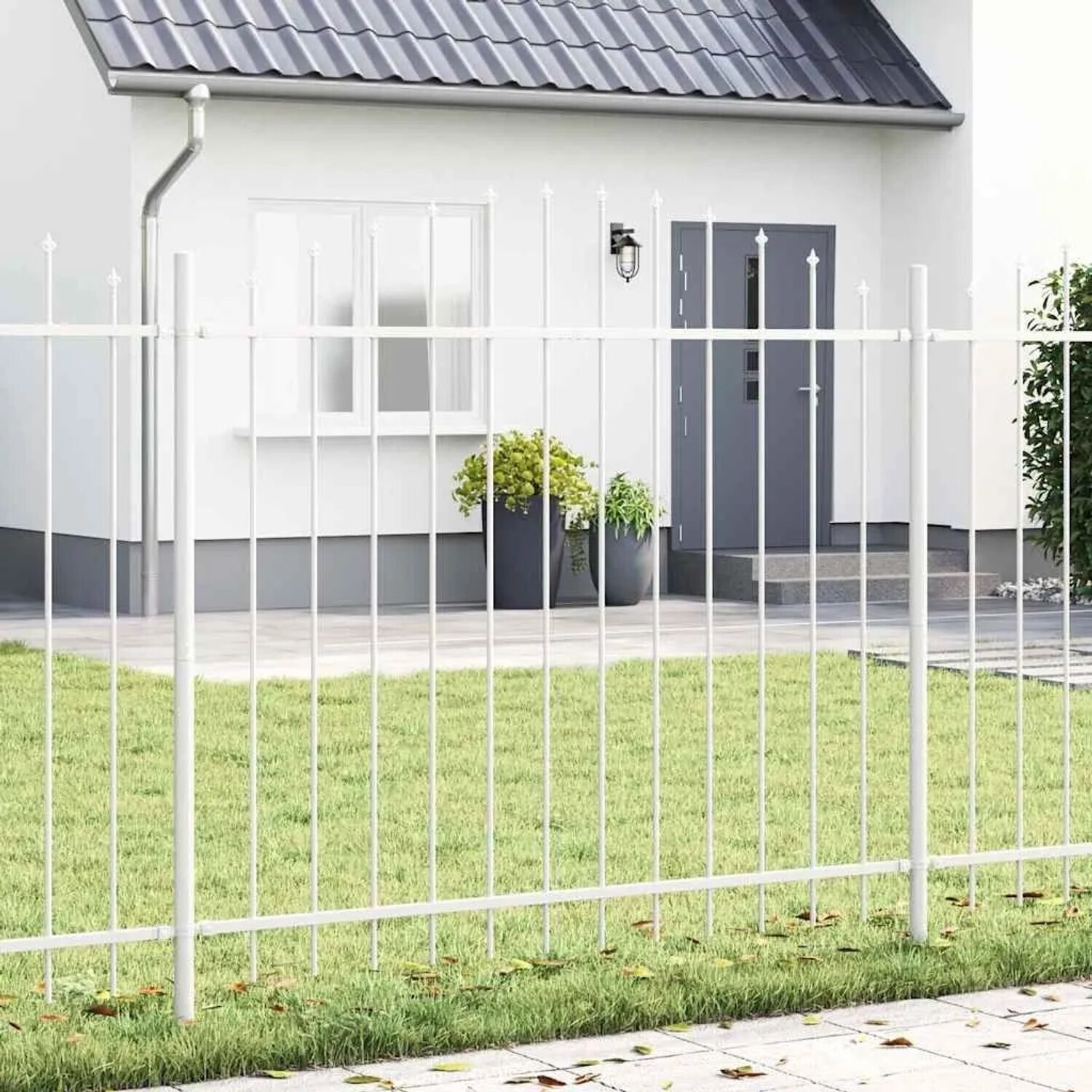 vidaXL vidaXL Garden Fence 2 Pieces White 170 x 165 cm Powder-Coated Steel (3360138) - side view
