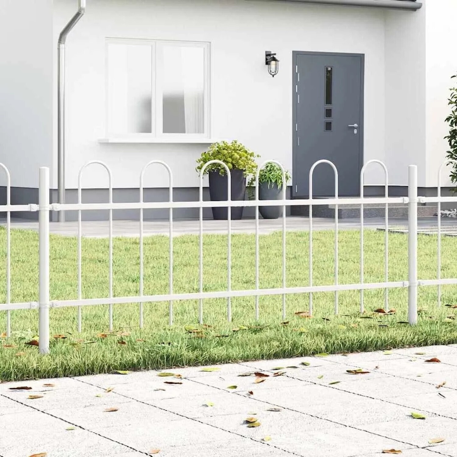 vidaXL vidaXL Garden Fence 2 Pcs White 3.4 x 0.6 m Powder-Coated Steel (3334043) - side view