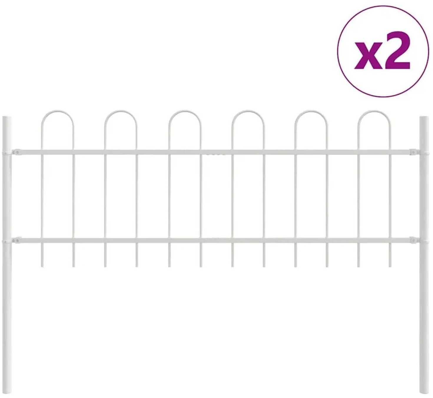 vidaXL vidaXL Garden Fence 2 Pcs White 3.4 x 0.6 m Powder-Coated Steel (3334043) - alternate view