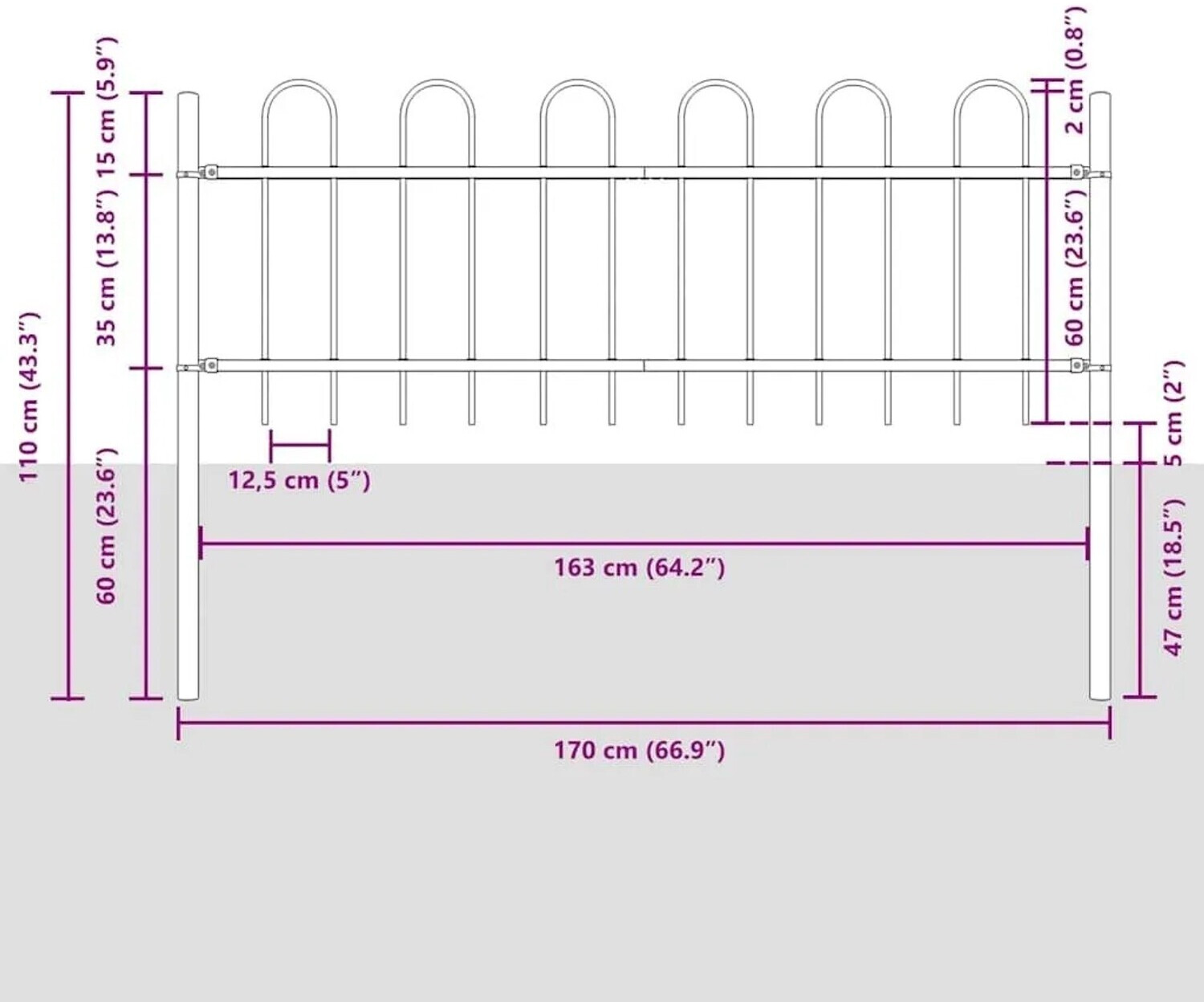 vidaXL vidaXL Garden Fence 2 Pcs White 3.4 x 0.6 m Powder-Coated Steel (3334043) - view 8