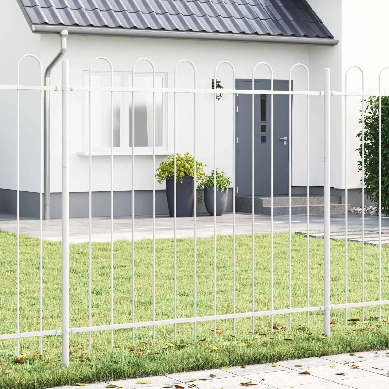 vidaXL vidaXL Garden Fence 3 Pcs Grey 5.1 x 0.6 m Powder-Coated Steel (3334048) - side view