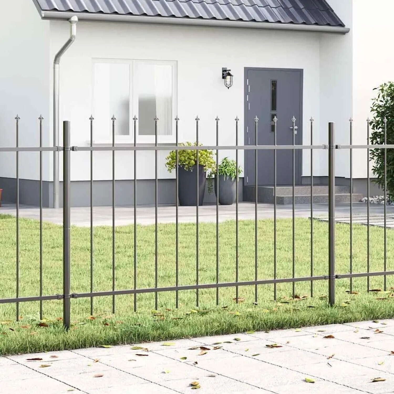 vidaXL vidaXL Garden Fence 3 Pcs Grey 5.1 x 0.8 m Powder-Coated Steel (3334049) - side view