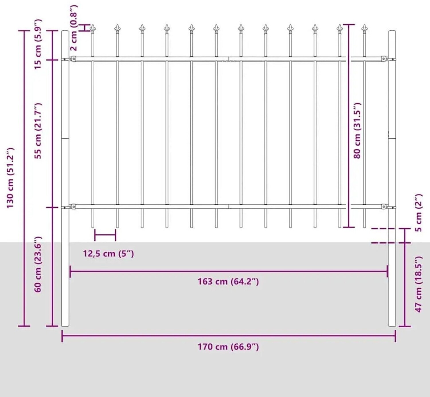 vidaXL vidaXL Garden Fence 3 Pcs Grey 5.1 x 0.8 m Powder-Coated Steel (3334049) - view 8