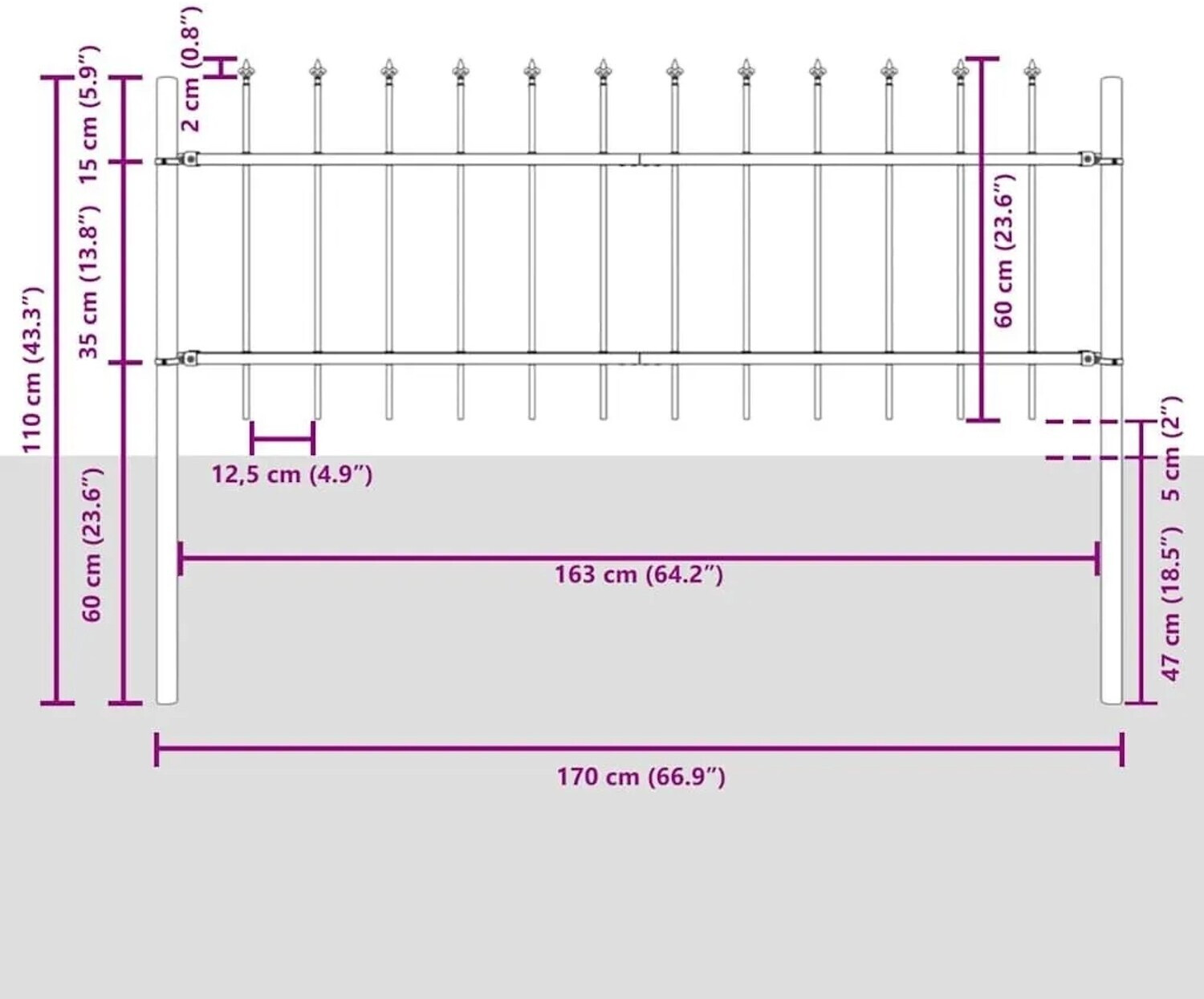vidaXL vidaXL Garden Fence 3 Pcs White 5.1 x 0.6 m Powder-Coated Steel (3334058) - view 7