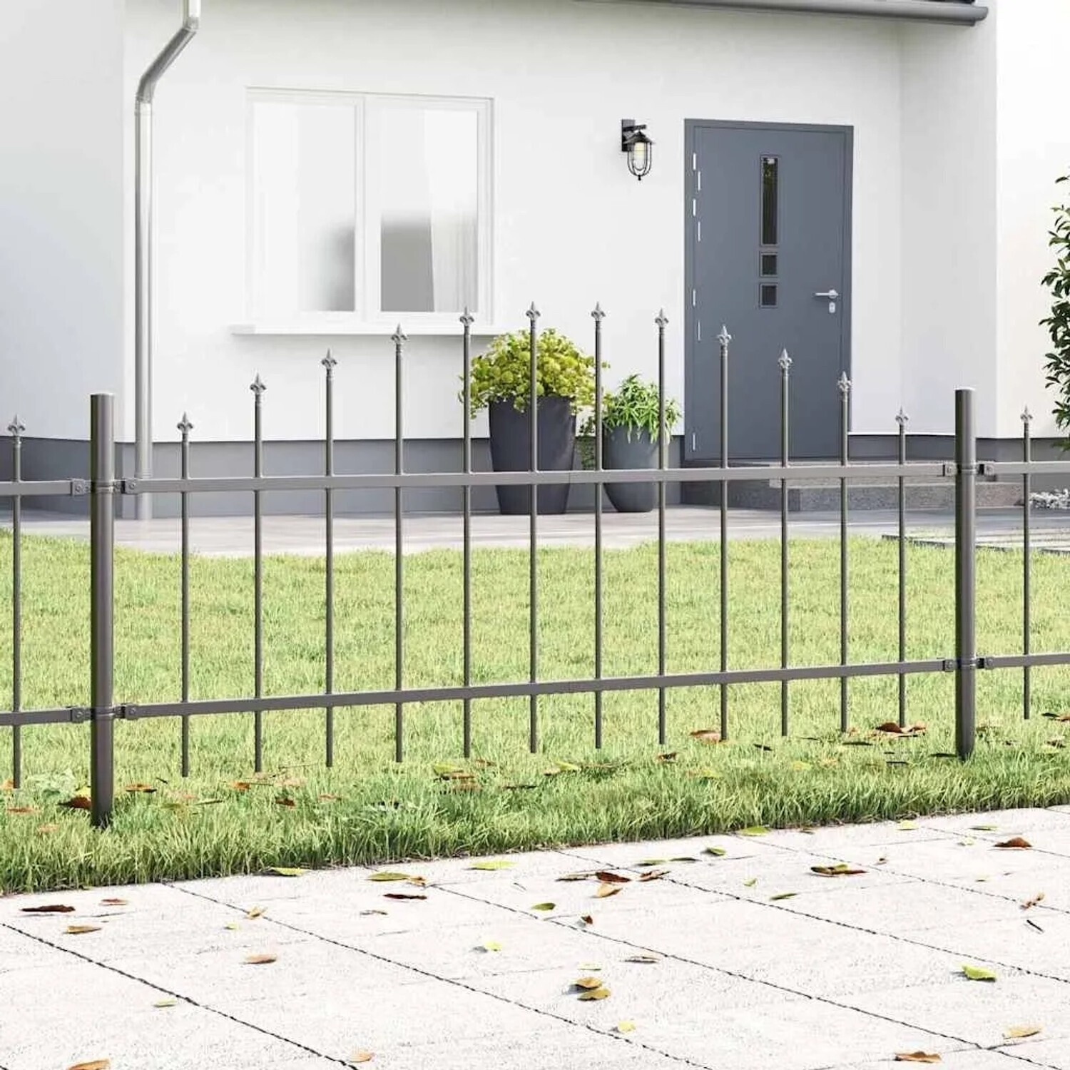 vidaXL vidaXL Garden Fence 4 Pieces Grey 170 x 140 cm Powder-Coated Steel (3360106) - side view