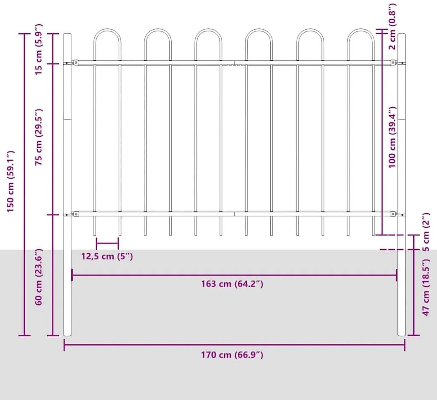 vidaXL vidaXL Garden Fence 4 Pieces Grey 6.8 x 1 m Powder-Coated Steel (3334075) - view 8