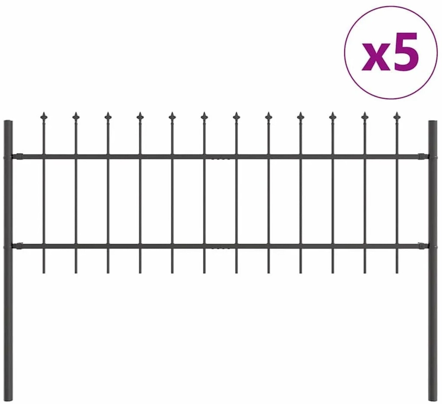 vidaXL vidaXL Garden Fence 5 Pcs Grey 8.5 x 0.6 m Powder-Coated Steel (3334088) - detail view