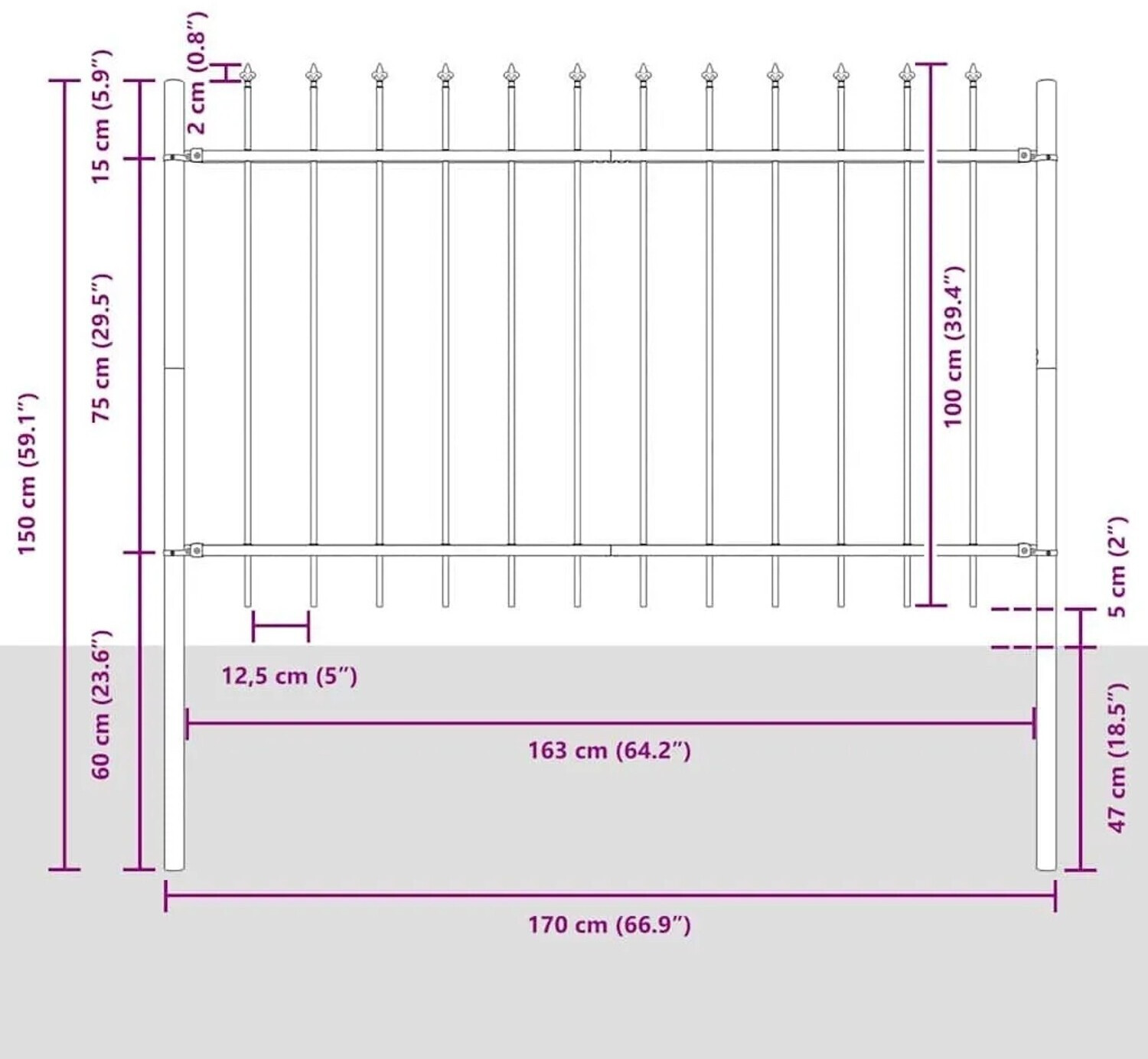 vidaXL vidaXL Garden Fence 5 Pcs Grey 8.5 x 1 m Powder-Coated Steel (3334090) - view 8