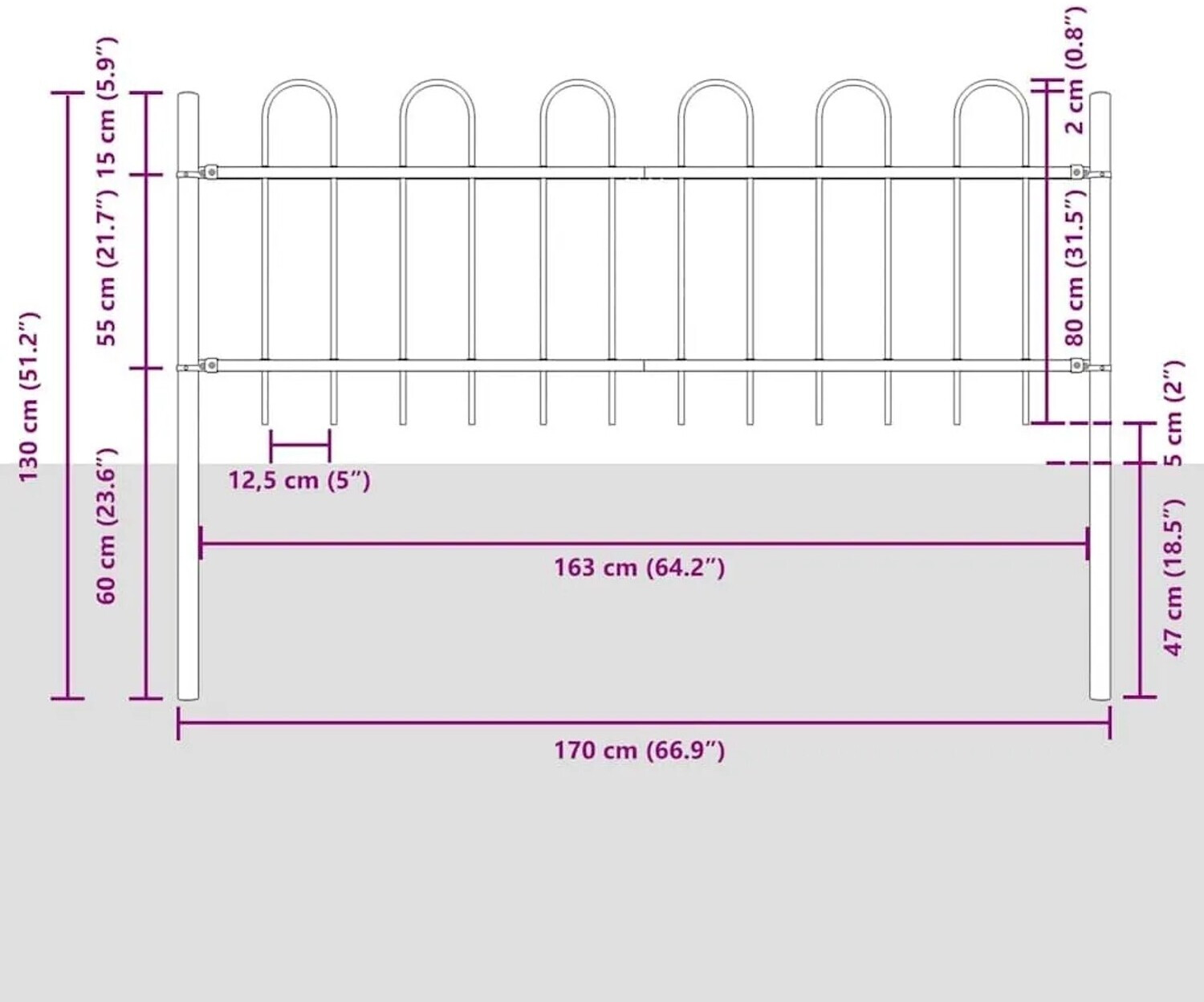 vidaXL vidaXL Garden Fence Grey 1.7 x 0.8 m Powder-Coated Steel (42003874) - view 7