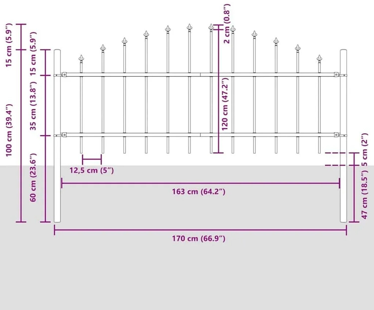 vidaXL vidaXL Garden Fence Gray 170 x 140 cm Powder-Coated Steel (42003902) - view 7