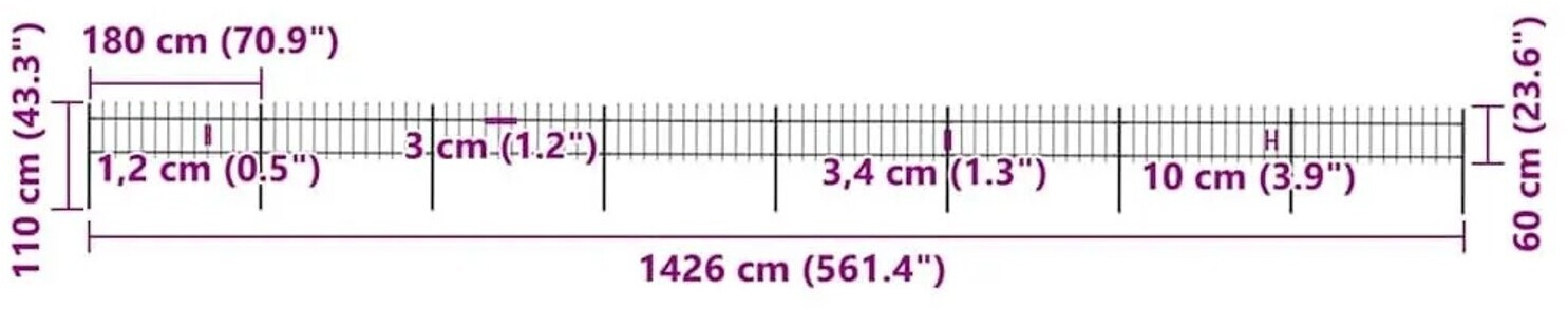 vidaXL vidaXL Garden Fence with Steel Spearhead Fence 1426 x 60 cm Black (277600) - alternate view