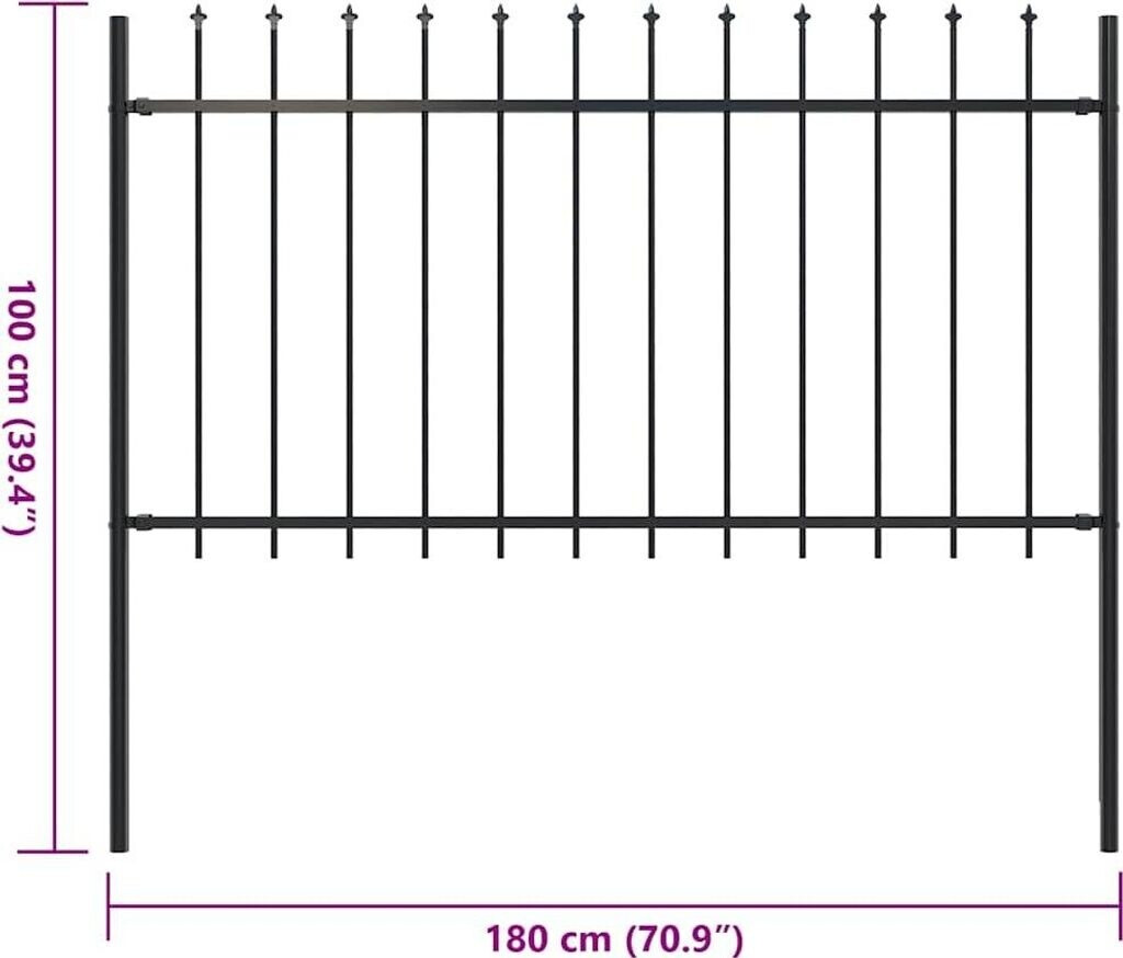 vidaXL vidaXL Garden Fence with Spearhead Steel 181 x 100 cm Black (144925) - detail view