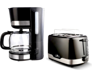 Lentz Frühstücksset Kaffeemaschine Toaster schwarz-silber