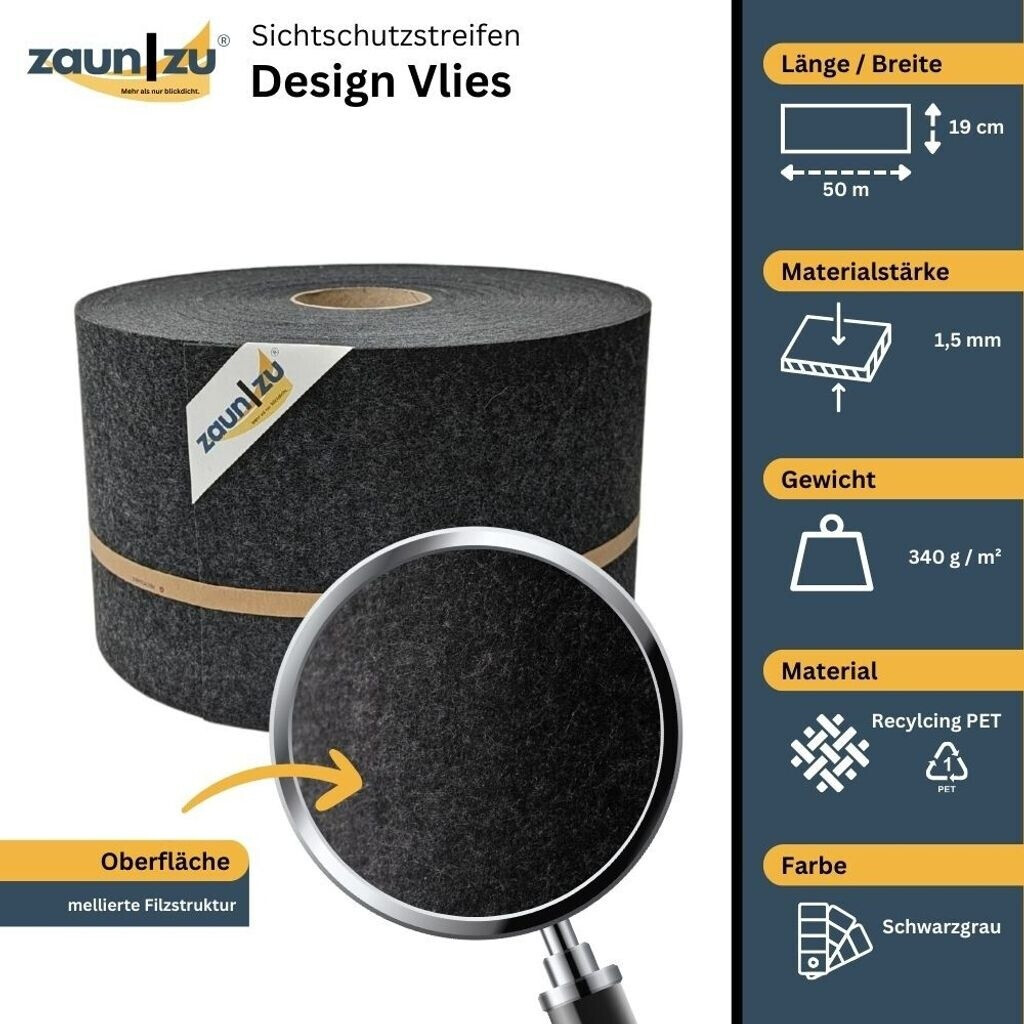 zaun|zu zaun|zu Sichtschutzstreifen Design Schwarzgrau 50 m x 19 cm x 0,2 cm Schwarzgrau 1 Stk. - detail view