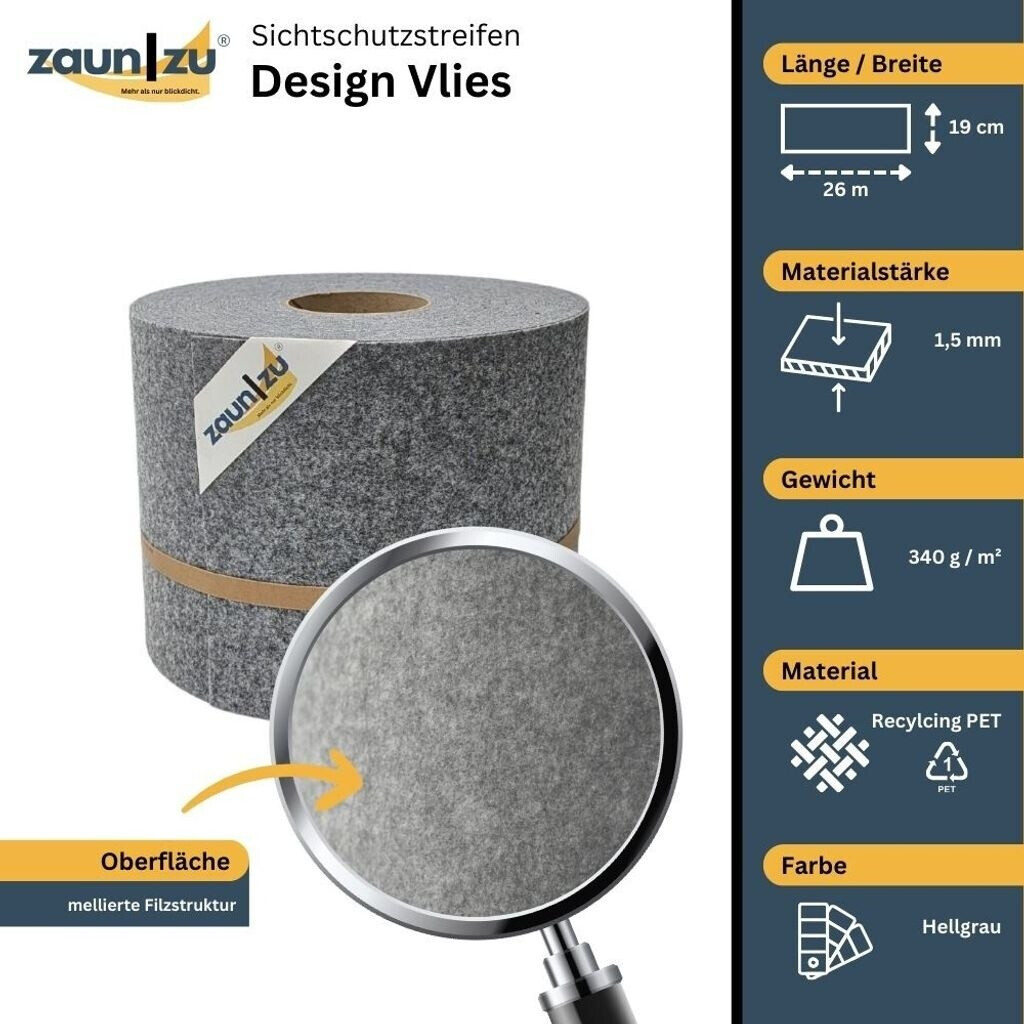zaun|zu zaun|zu Sichtschutzstreifen Design Hellgrau 26 m x 19 cm x 0,2 cm Hellgrau 1 Stk. - side view