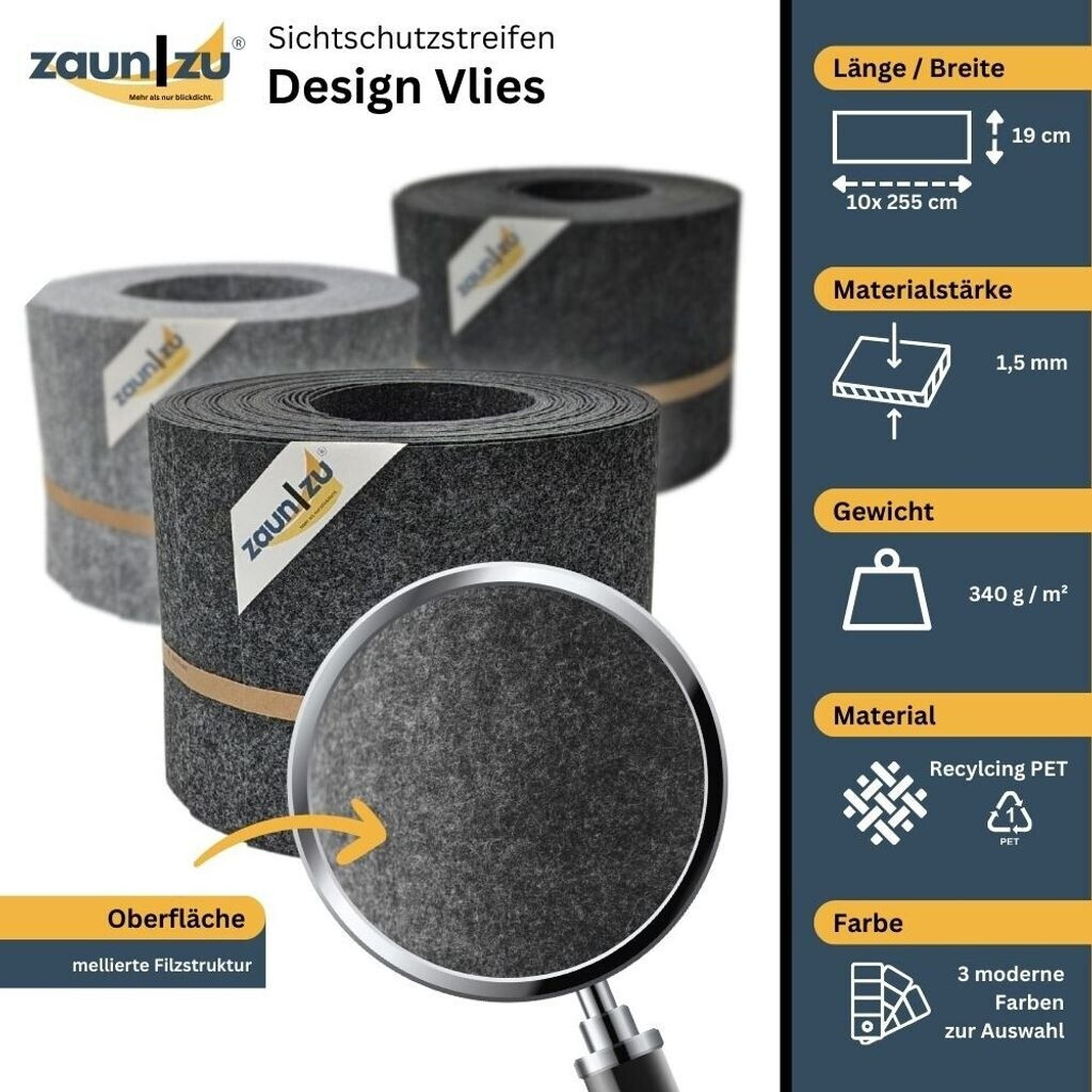 zaun|zu zaun|zu Sichtschutzstreifen Design Hellgrau 2,55 m x 19 cm x 0,2 cm Hellgrau 10 Stk. - view 13