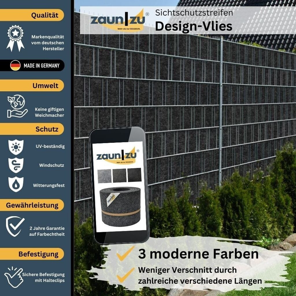 zaun|zu zaun|zu Sichtschutzstreifen Design Hellgrau 2,55 m x 19 cm x 0,2 cm Hellgrau 10 Stk. - back view